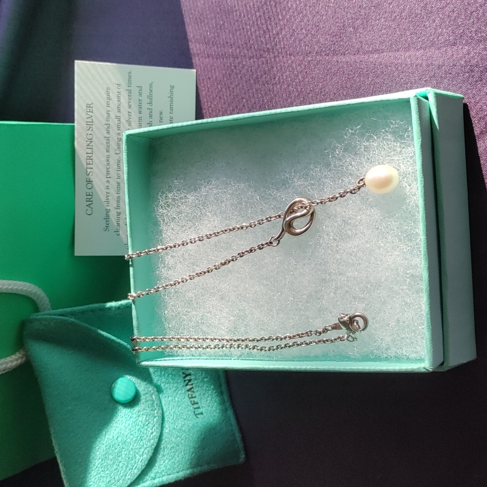 Tiffany & Co. Elsa Peretti Open Wave Pearl & SS Lariat Necklace